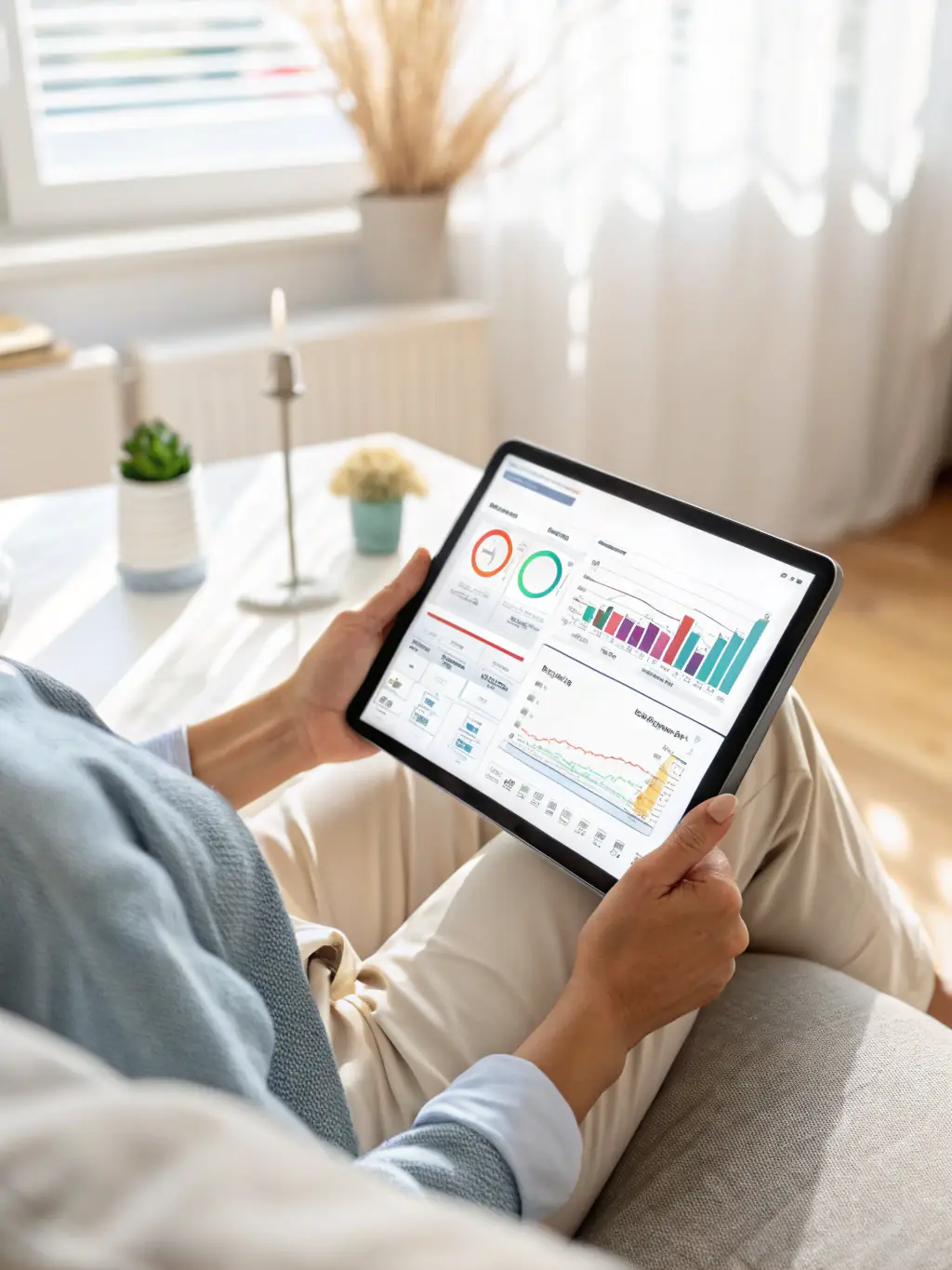 A user interacting with a website on a tablet, with heatmaps and analytics dashboards displayed in the background, illustrating user experience enhancements.