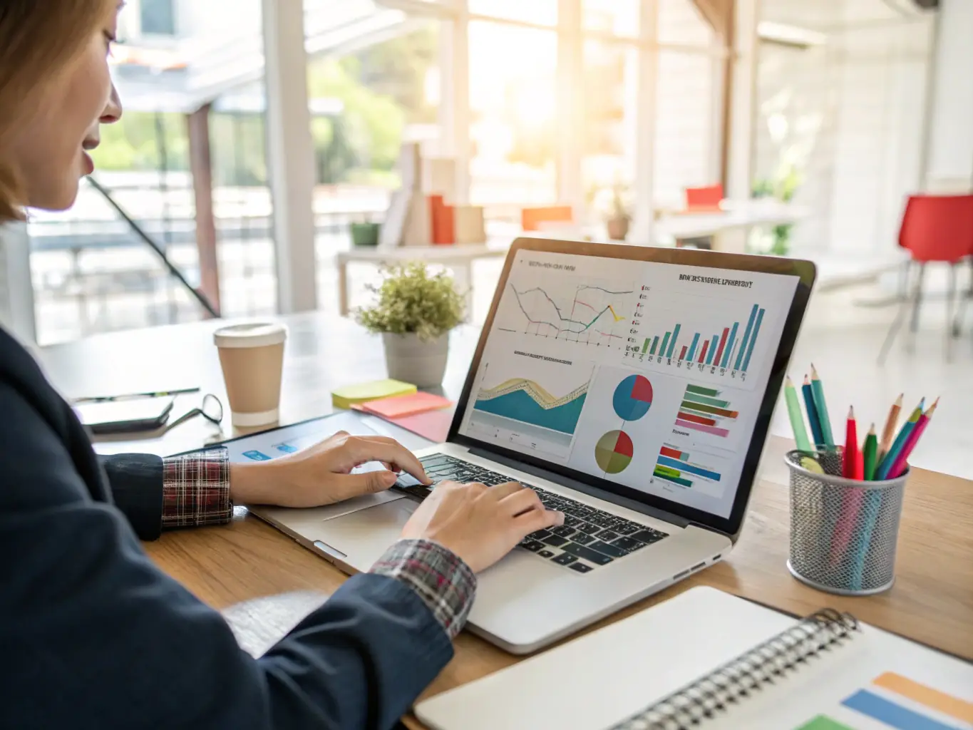 A consultant reviewing website analytics on a laptop, showcasing data-driven insights for web development strategy.
